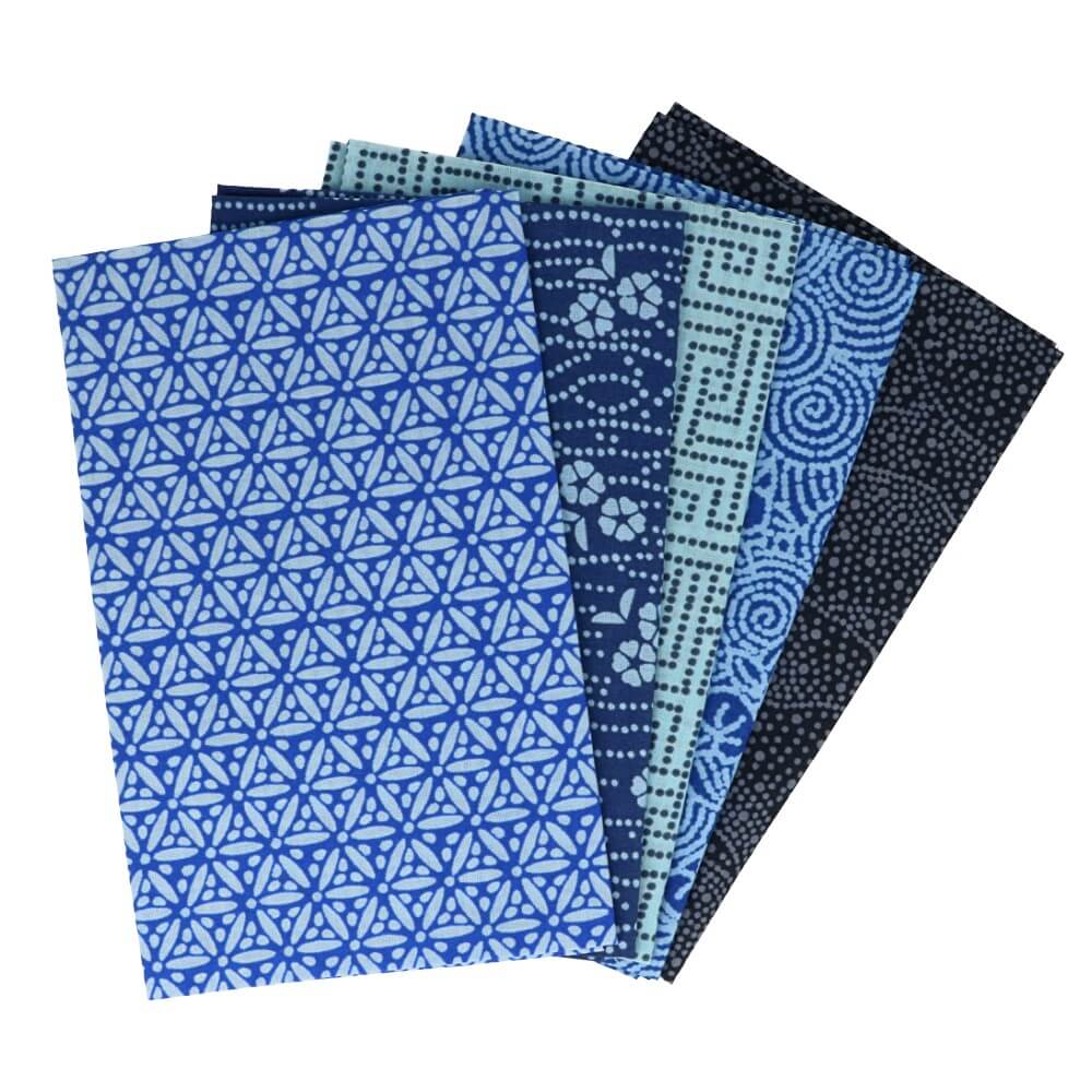 Tissu de Marie fat quarter bundel - Serene Sapphire - 5 stukjes van 50cm op 57cm