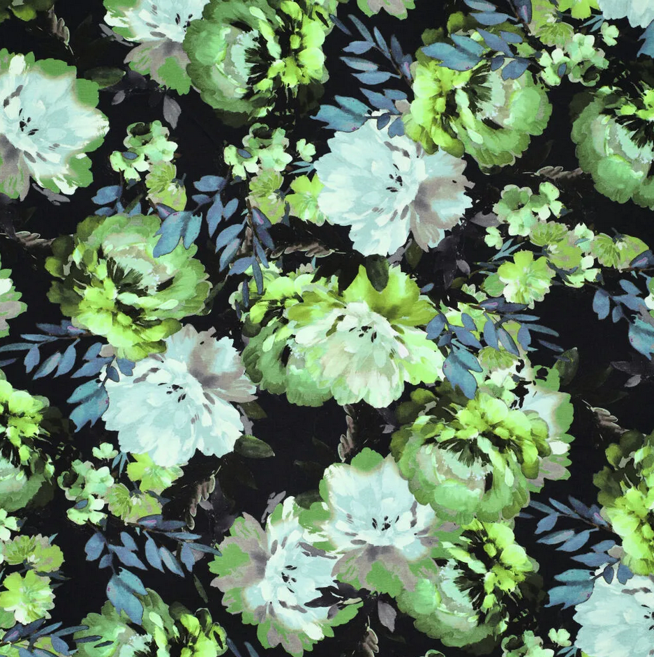 Viscose Jersey Bold Painted Flowers Groen