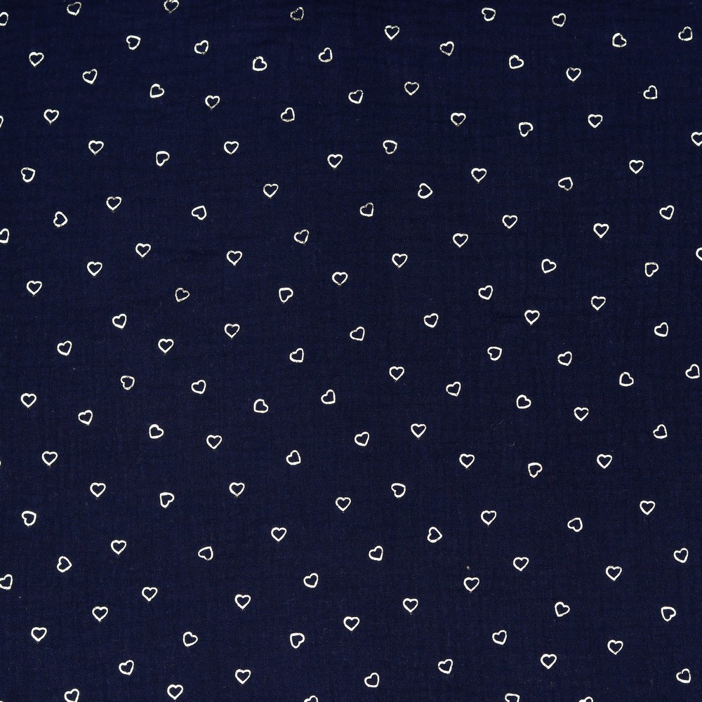 Double Gauze Silver Hearts Navy