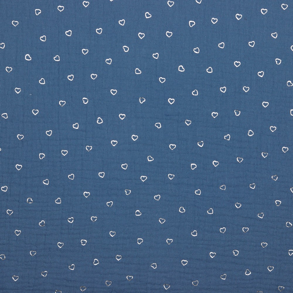 Double Gauze Silver Hearts Jeansblue