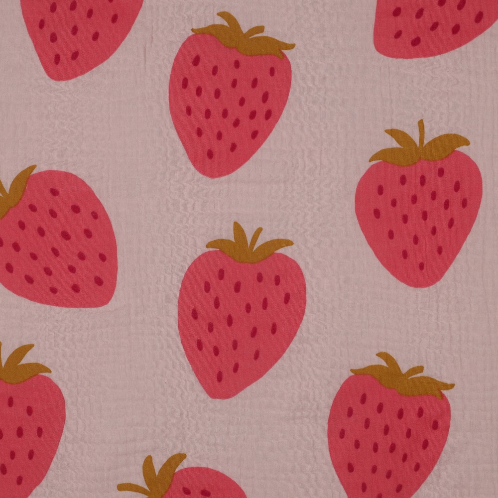 Double Gauze Strawberries Light Rose