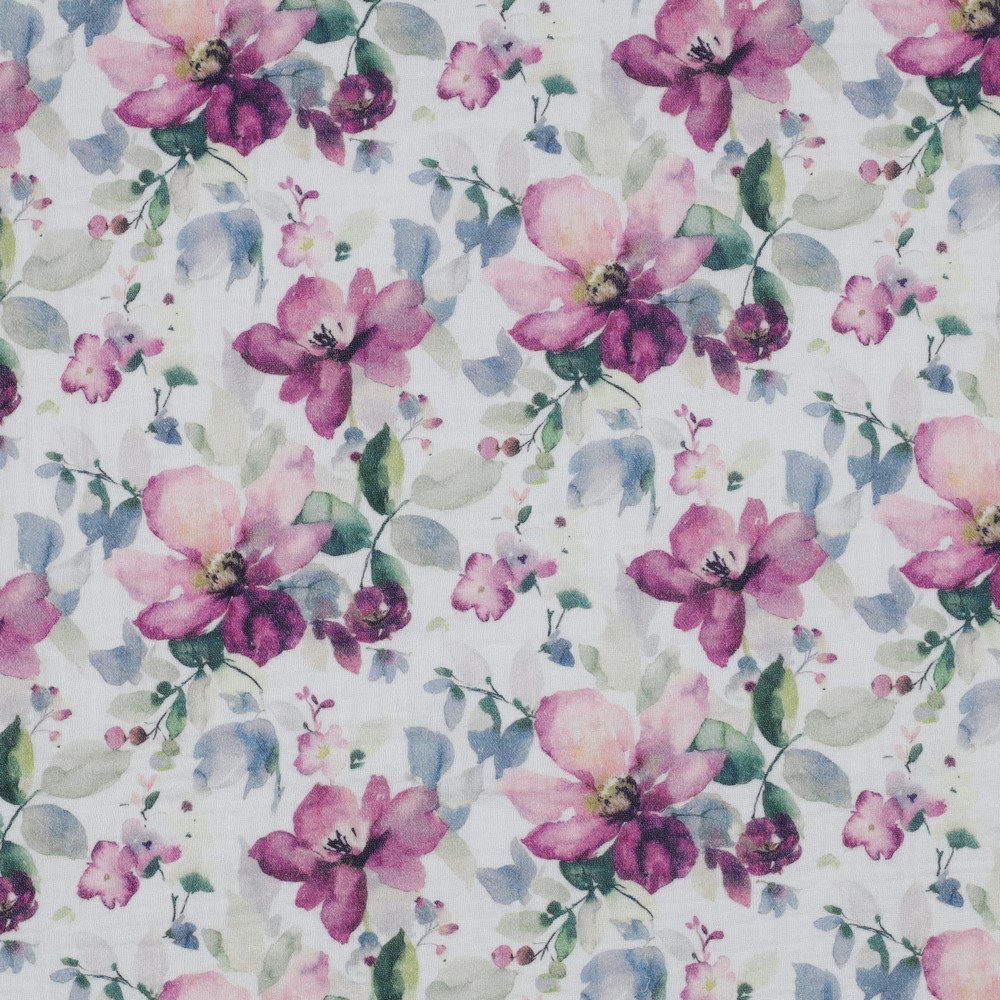 Double Gauze Digital Flowers White
