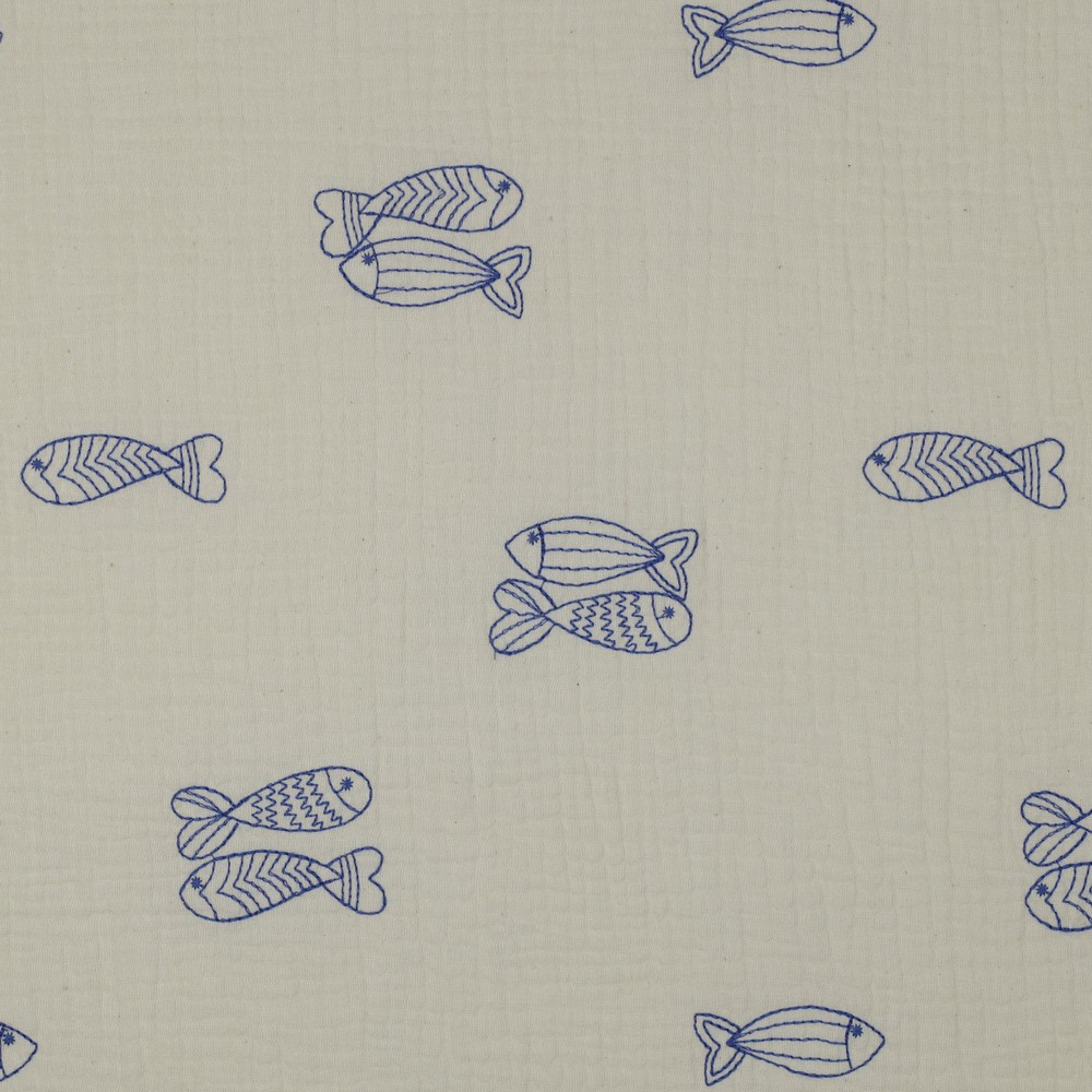 Double Gauze Embroidery Fish Natural