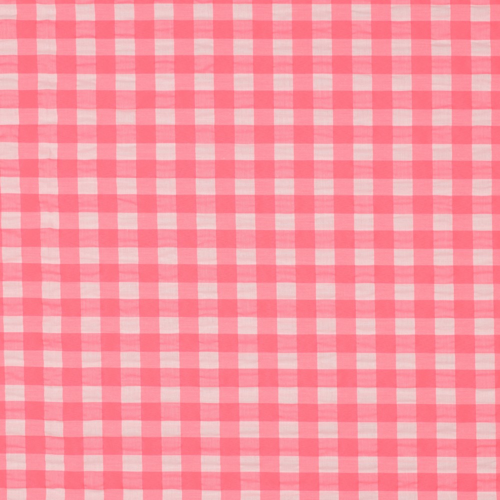 Co/Pl Yarn Dyed Neon Checks 1 cm. Pink