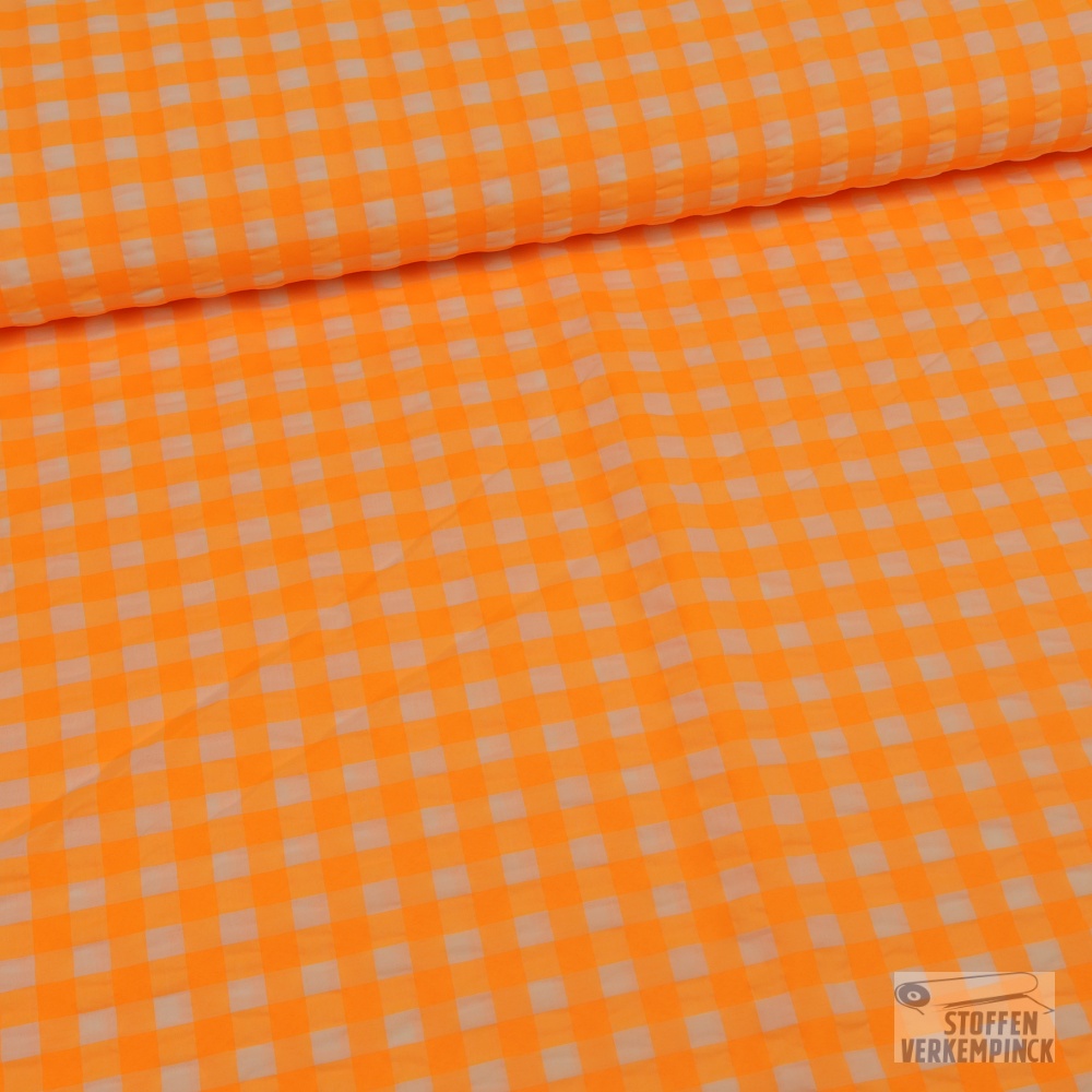 Co/Pl Yarn Dyed Neon Checks 1 cm. Orange