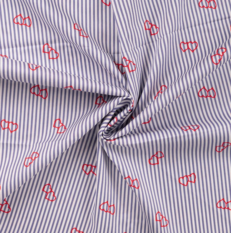 Popeline stretch Stripes & Hearts Navy