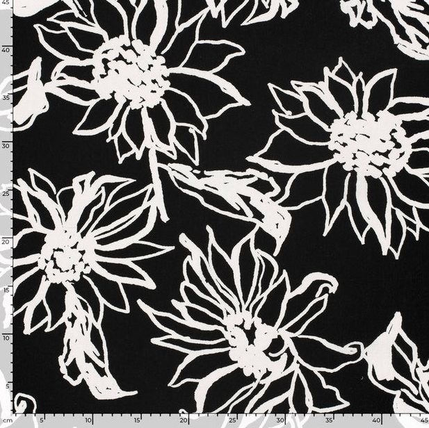 Viscose/Linnen Big Flower Black
