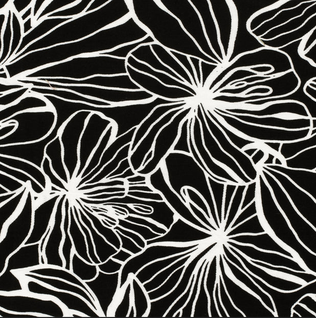 Viscose/Nylon White Flowers on Black