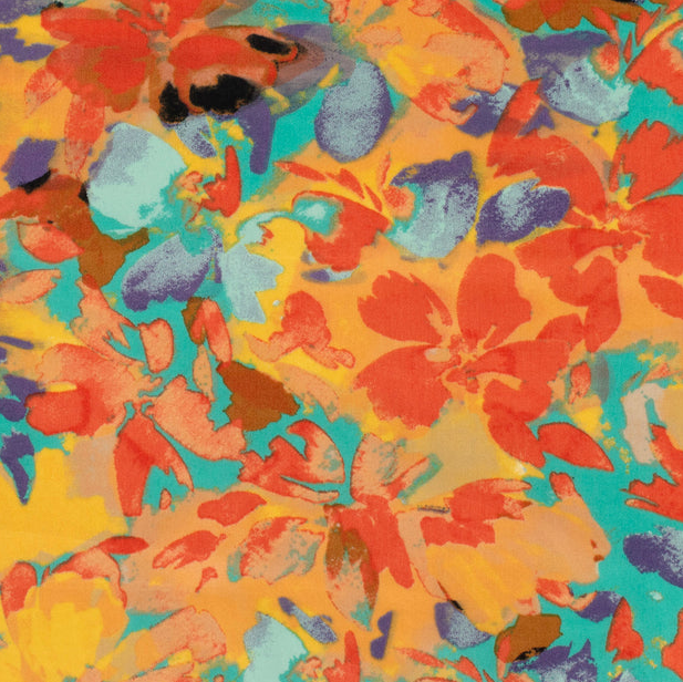 Cotton Satin Flowers Orange/Aqua