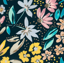 Stretch Cotton Poplin Flowers Navy