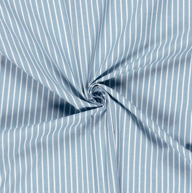 Cotton Denim Print Stripes Light Blue
