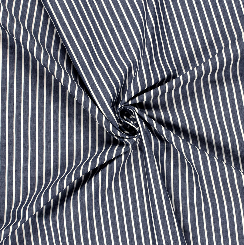 Cotton Denim Print Stripes Dark Blue