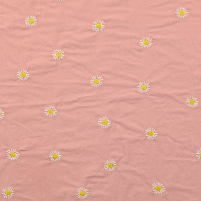 Poplin Broderie Daisies Rose