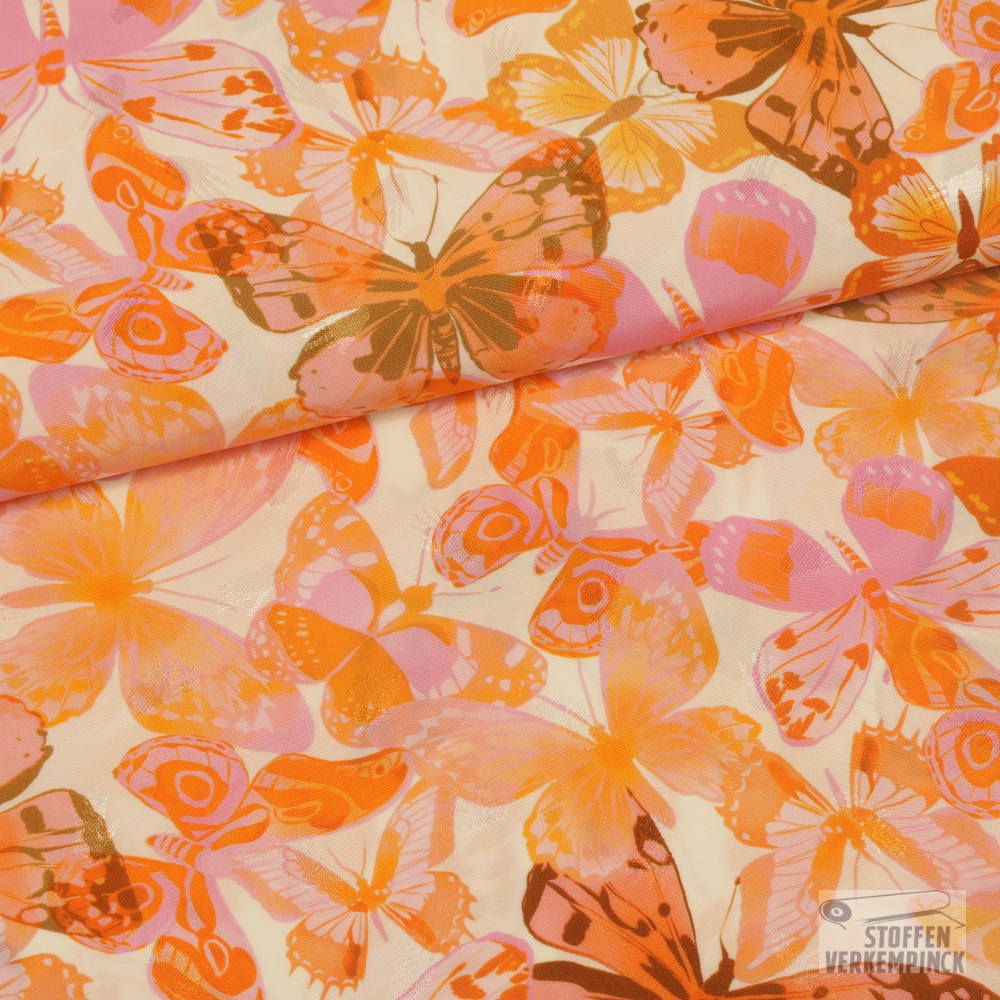 Viscose Digi Butterflies Orange