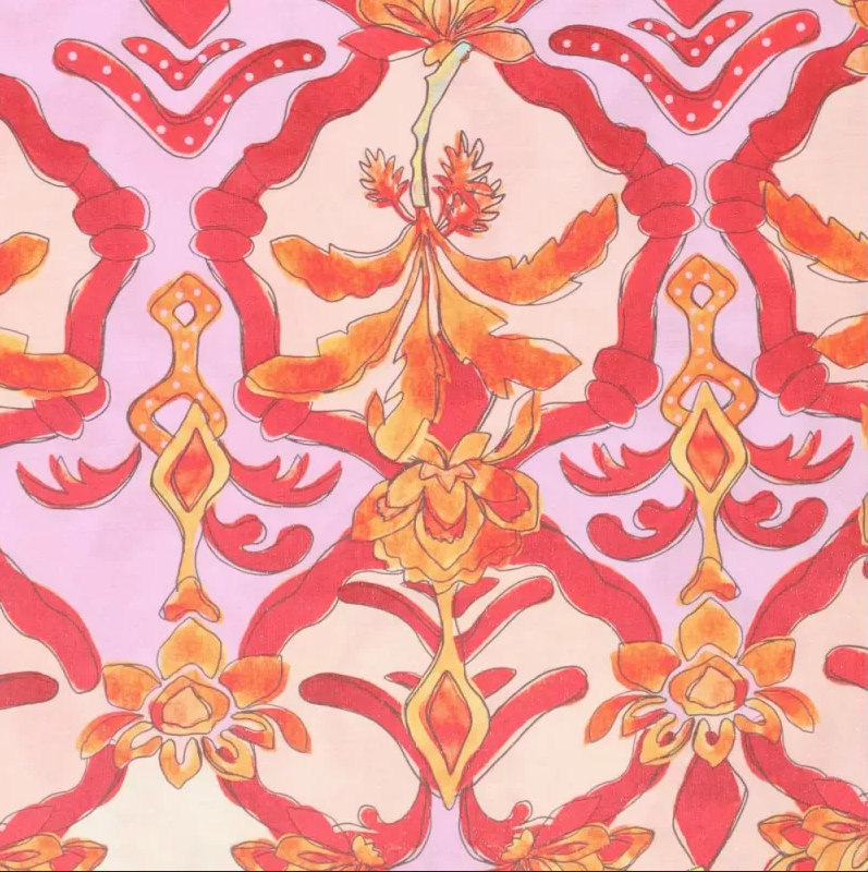Viscose Glans French Florals Red/Rose
