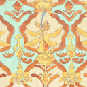 Viscose Glans French Florals Rust/Aqua