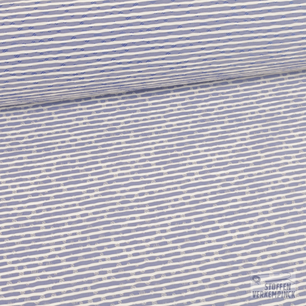 Lengtestretch Poplin Jacquard Streepje Blauw/Wit
