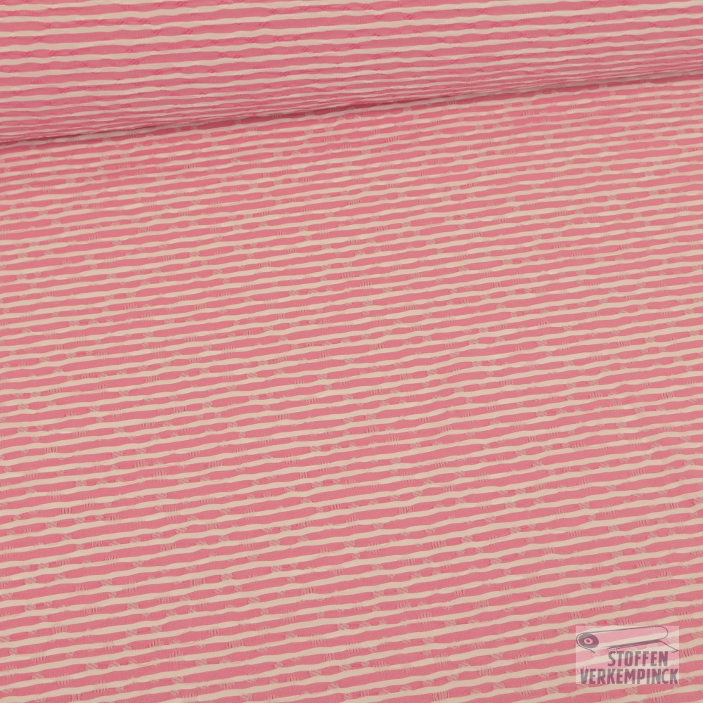 Lengtestretch Poplin Jacquard Streepje Rose/Wit