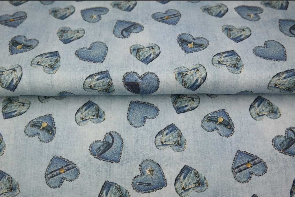 Jersey Digital Jeans Hearts Blue