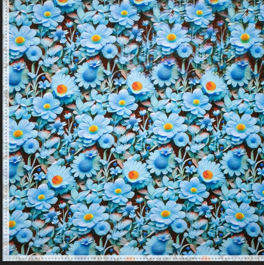 Viscose Jersey 3D Flowers Blue