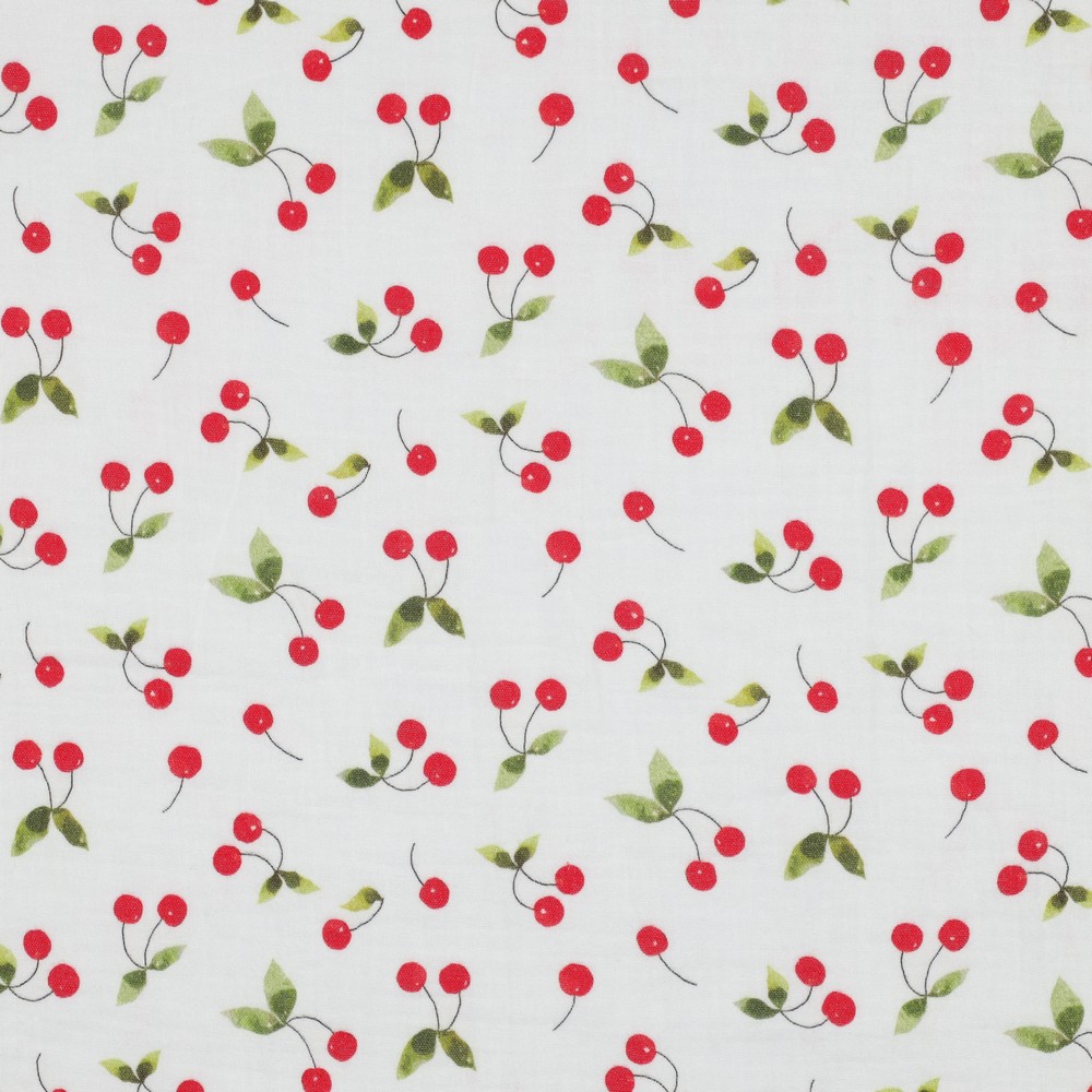 Double Gauze Digital Cherries White