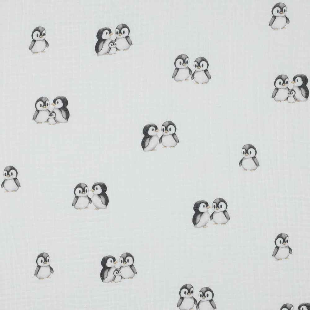 Double Gauze Bio Digital Pinguins White