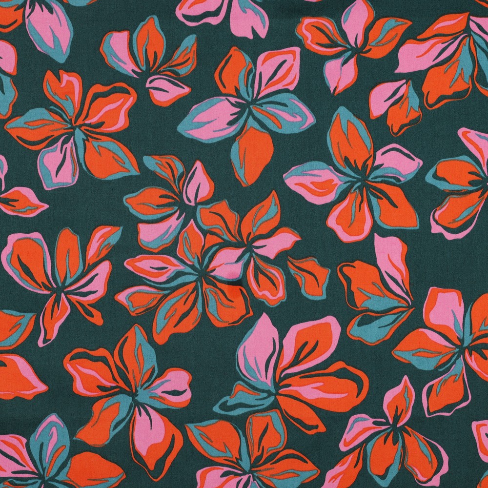Cotton Satin Flowered Dark Green