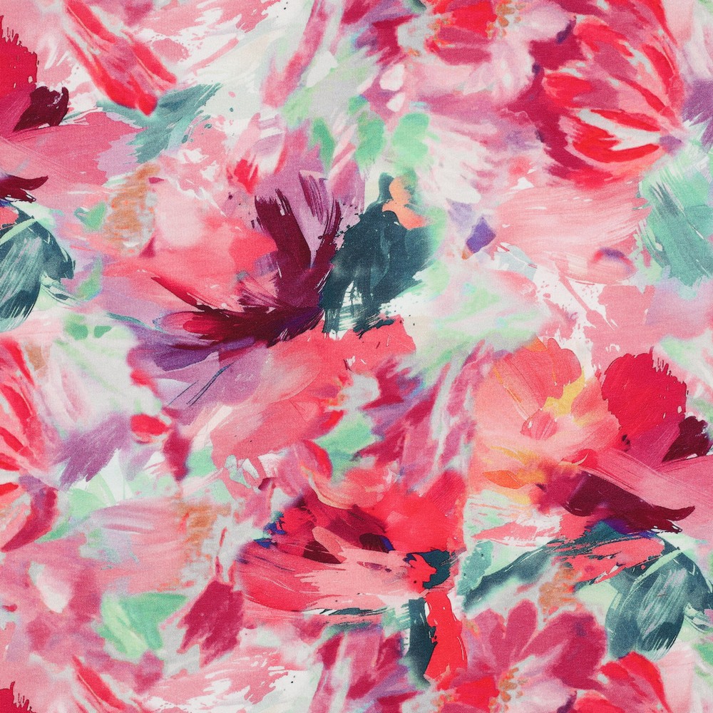 French Terry Digital Flowers Fuchsia
