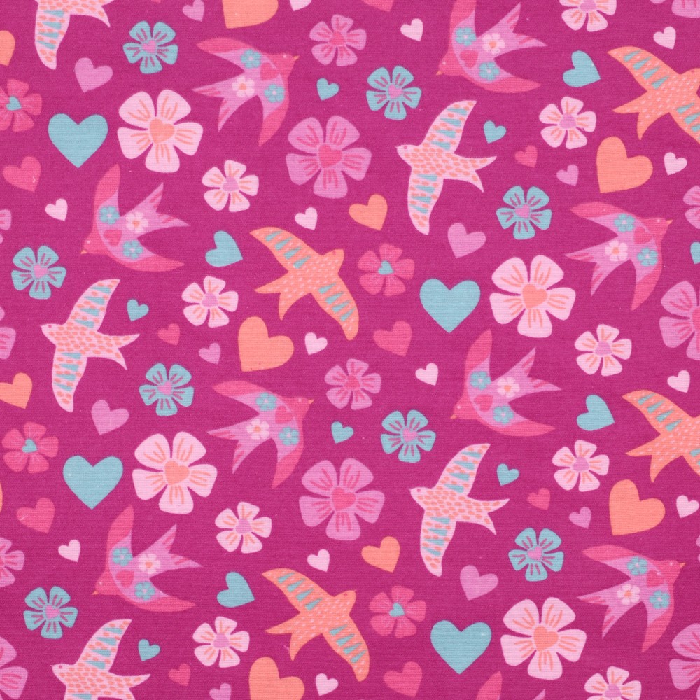 Flanel Birds Fuchsia