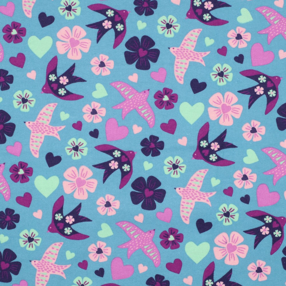 Flanel Birds Jeansblue