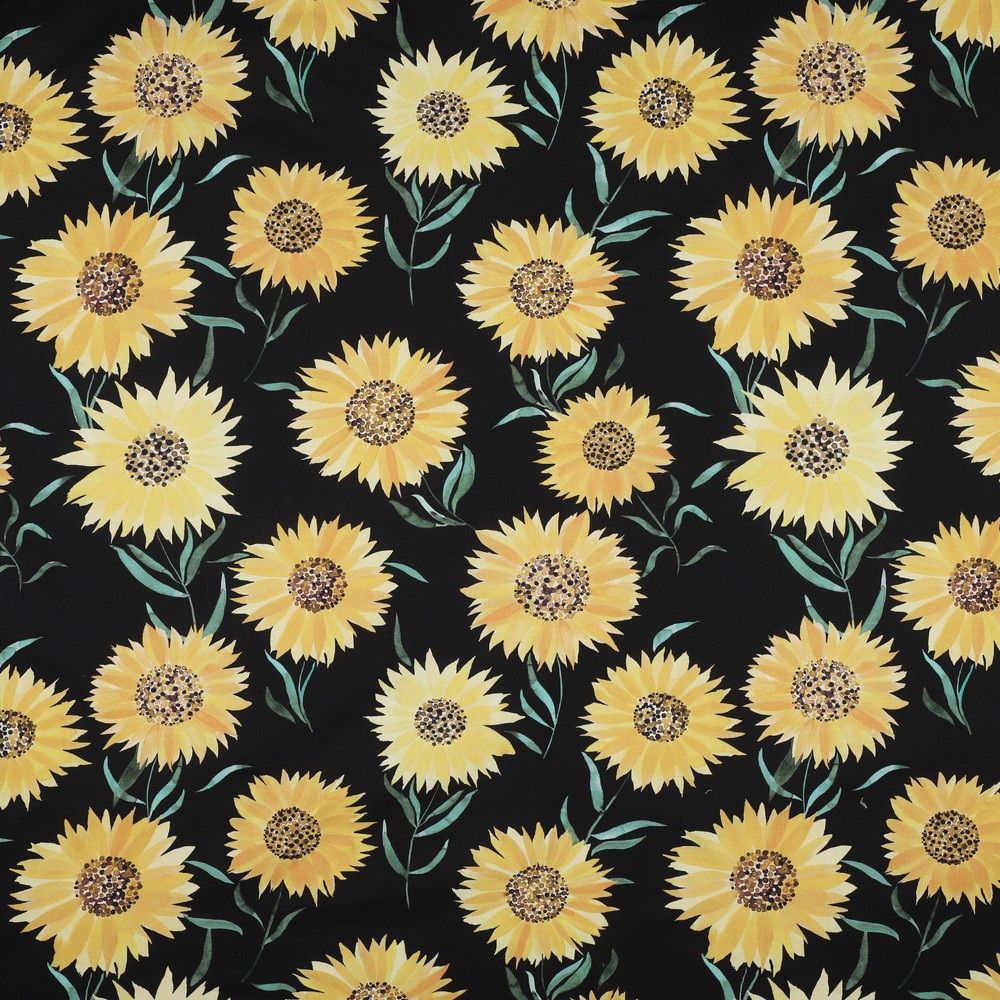 Fine Poplin Digital Sunflowers Black