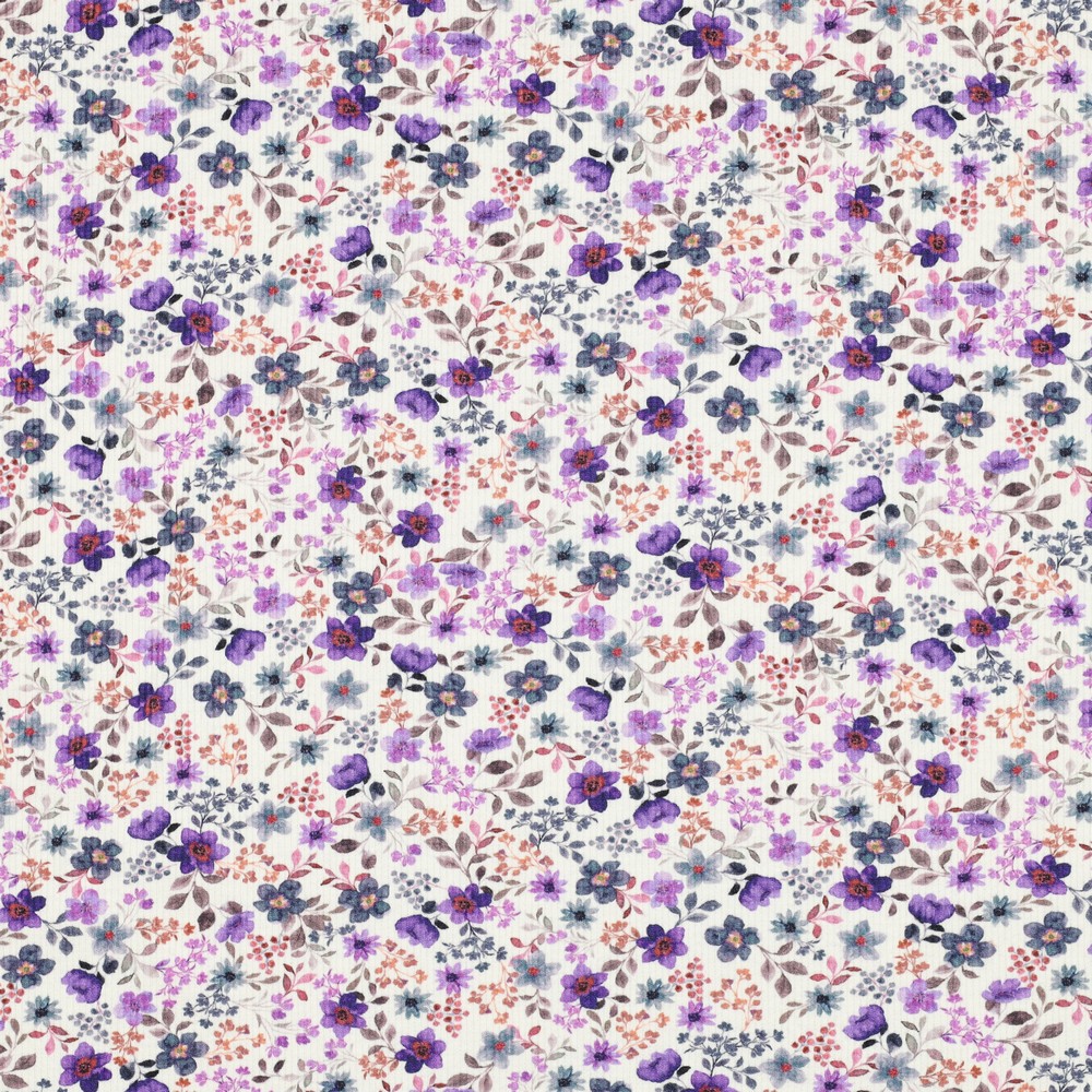 Rib Jersey Digital Mille Fleurs Purple/Ecru