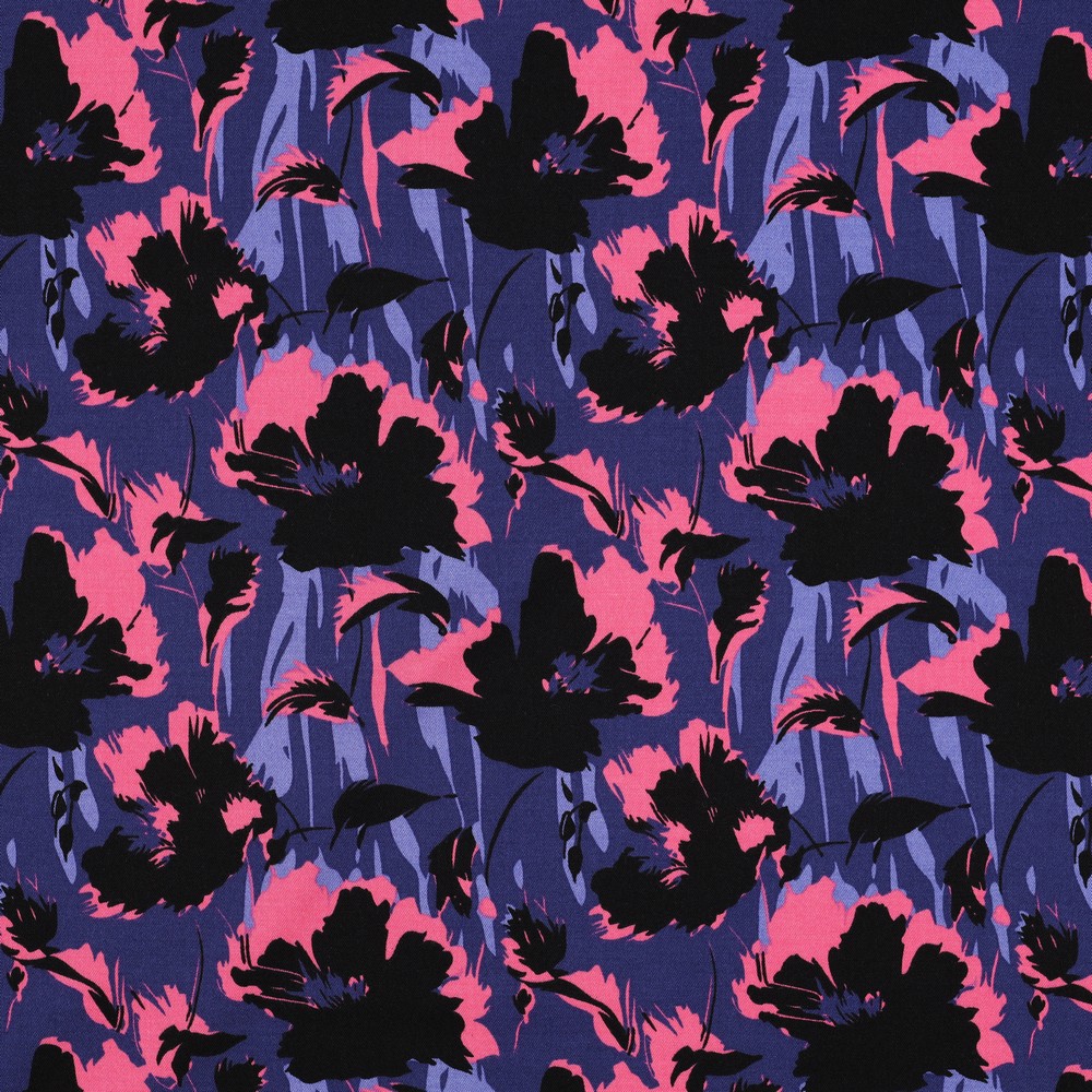 Rosella Stretch Modern Flowers Navy