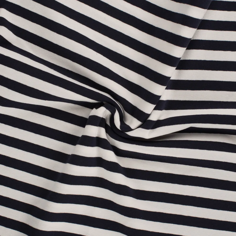 Jersey Katoen Yd Stripe 1 cm. White/Navy