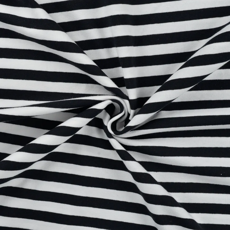 Jersey Katoen Yd Stripe 1 cm. White/Black
