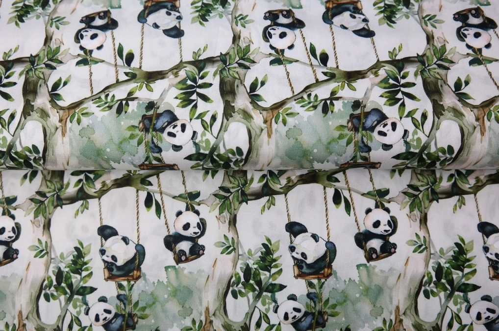 Poplin Digital Panda op Schommel Off White