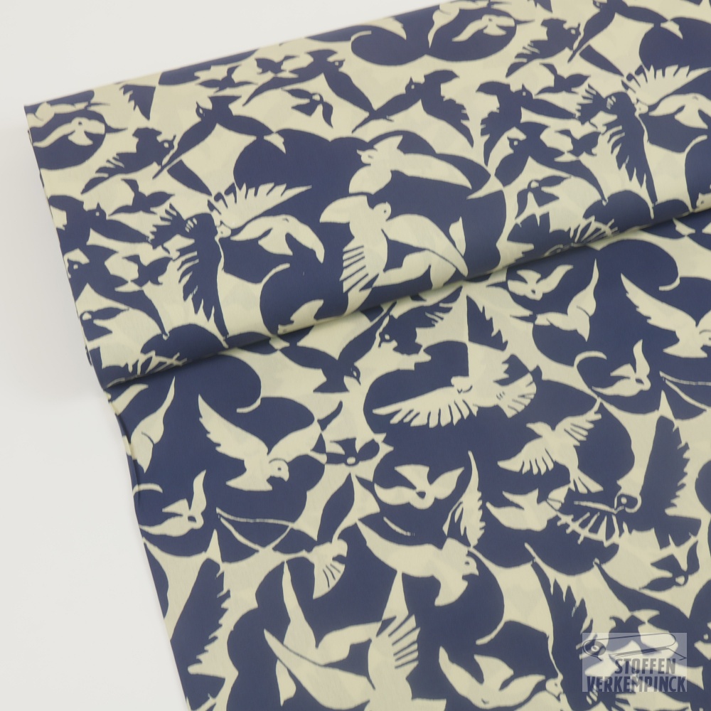 Poplin Pigeons Blue / Ecru