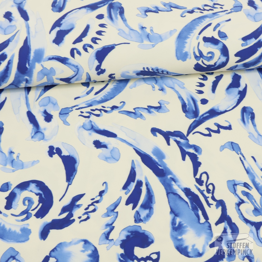 Breedtestretch Large Paisley Blue/Ecru