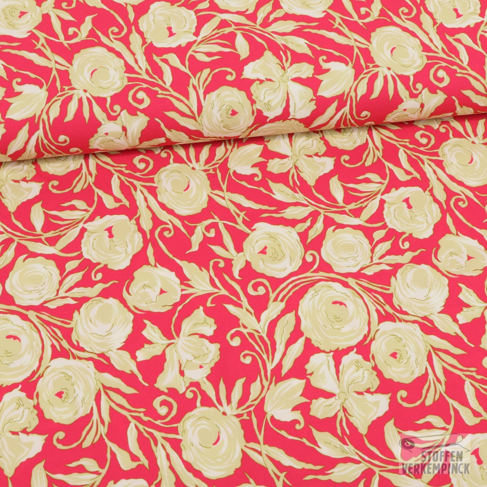 Polyester Stretch Roses Fuchsia/Camel
