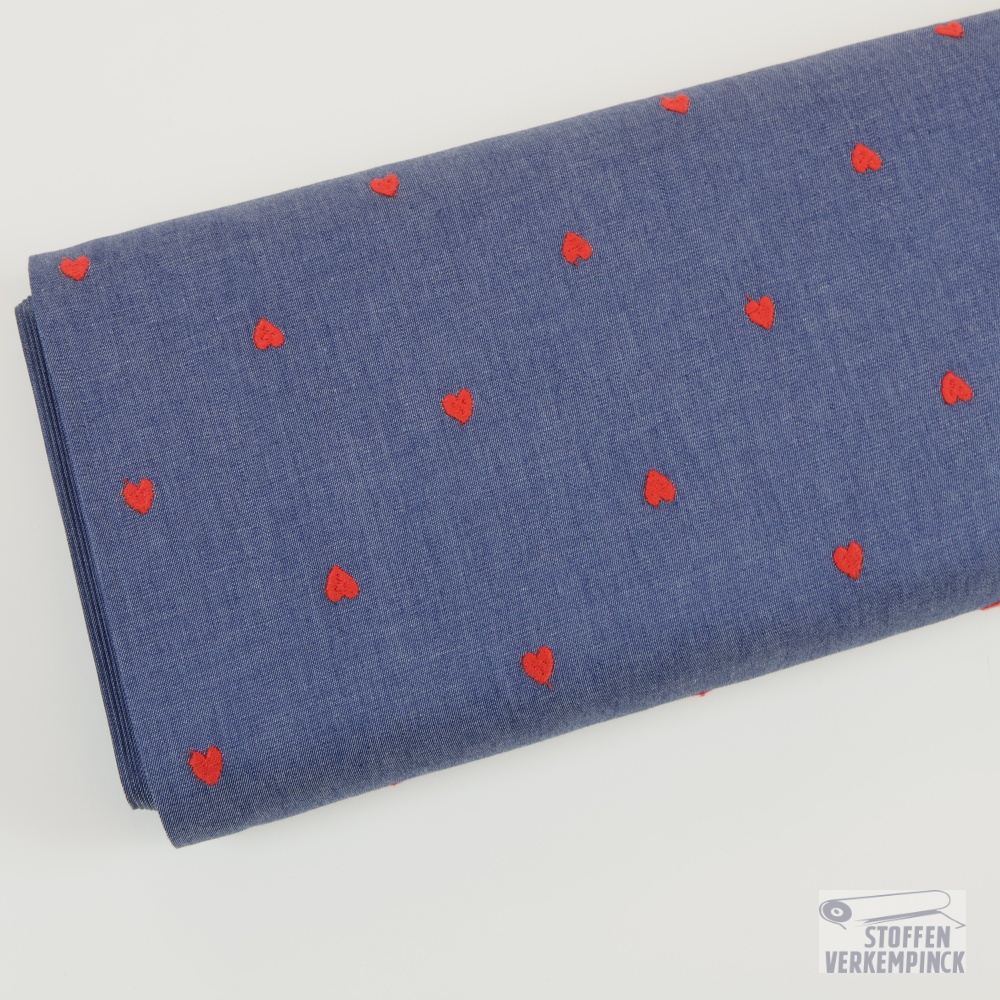 Chambray Broderie Hearts Jeansblauw