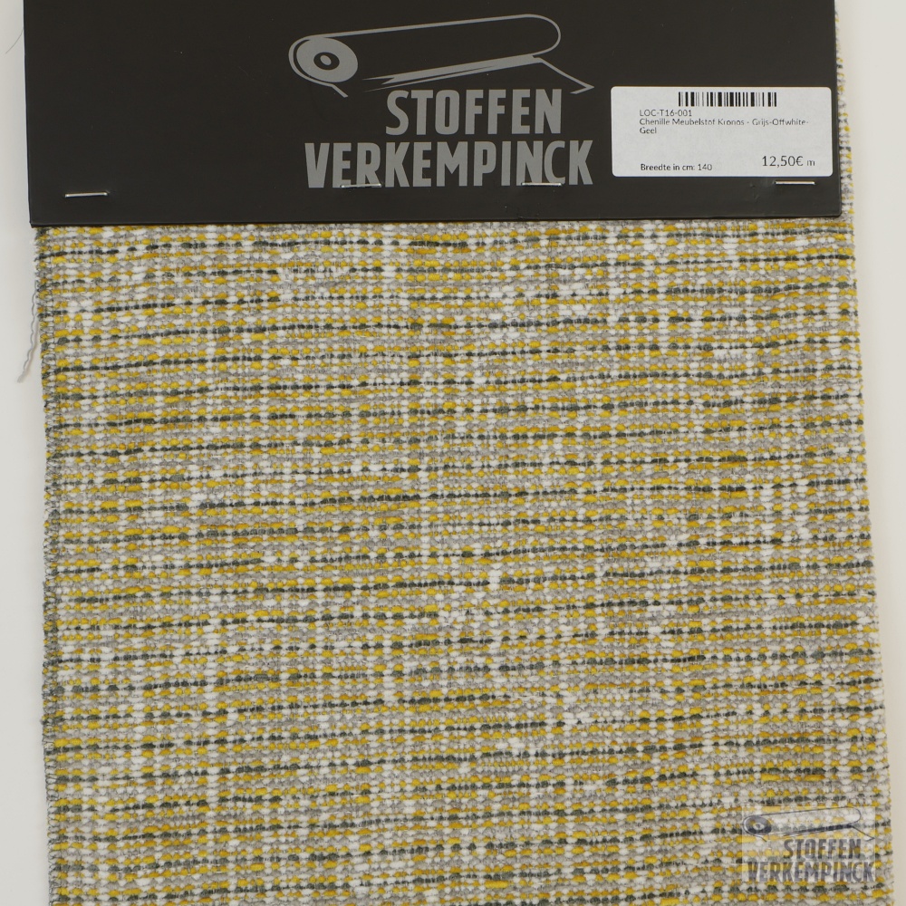 Chenille Meubelstof Kronos - Grijs-Offwhite-Geel
