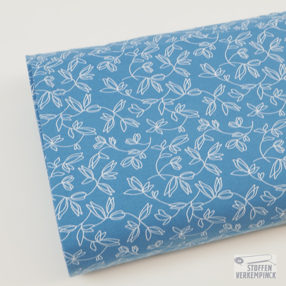 Jersey Print Blaadjes Blauw/Wit