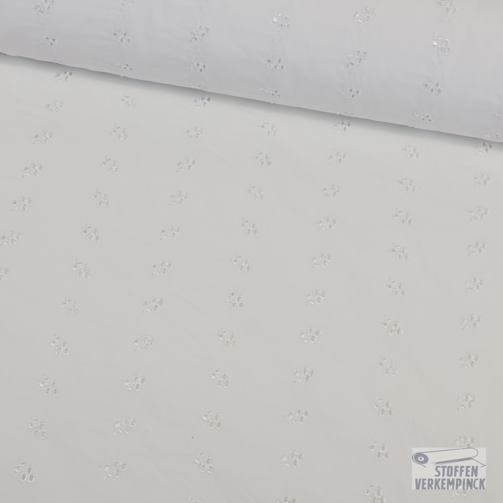 Popeline Broderie Anglaise Bloemen Wit