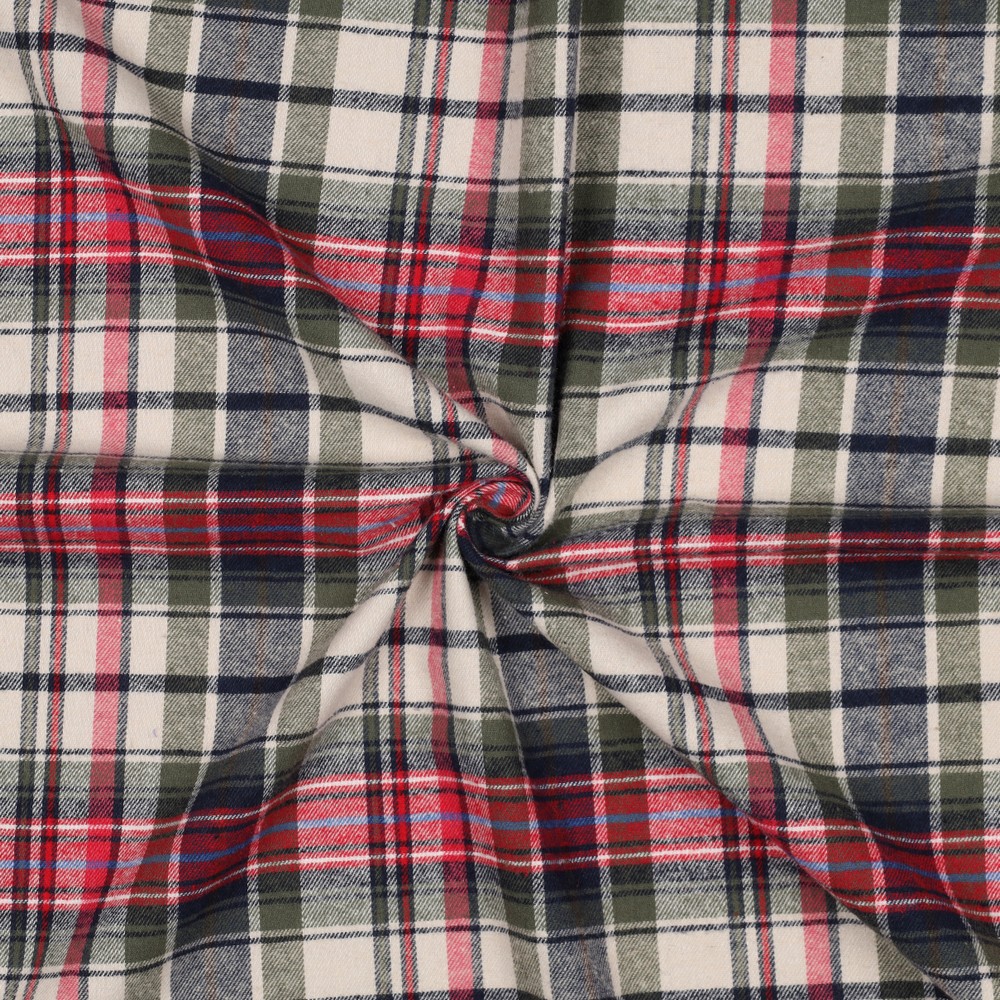 Cotton Yarn Dyed brushed Checks Olive/Red