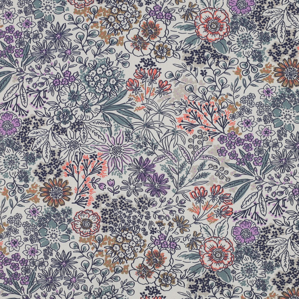 Fine poplin Digital Flowers Off White
