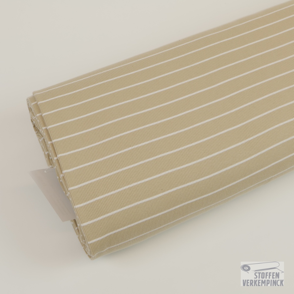 Rib Jersey Horizontaal Gestreept Beige/Wit