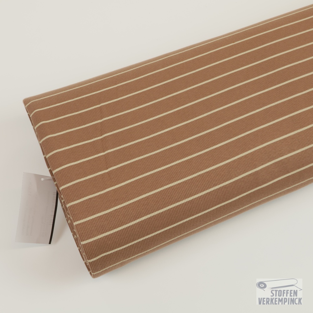Rib Jersey Horizontaal Gestreept Caramel/Beige