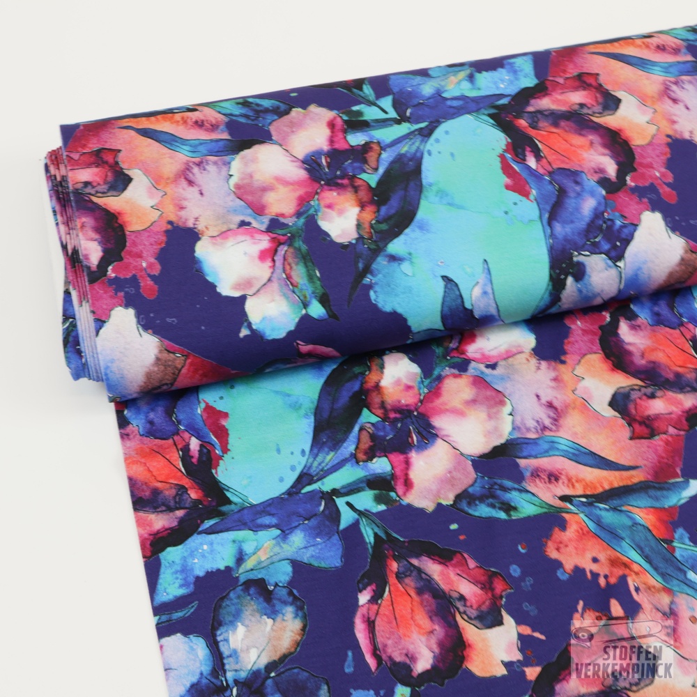 Jersey Viscose Digital Floral Blue/Red
