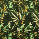 Viscose Satin Digital Leaves & Blossom Green