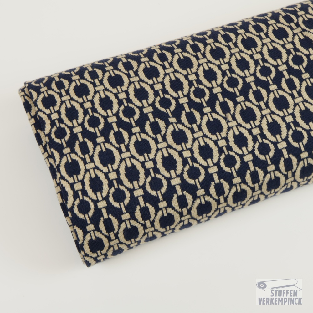 Jersey Jacquard Geo Navy/Beige